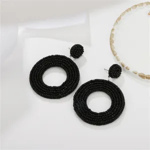 Black Howlite Beaded Open Circle Drop Earrings