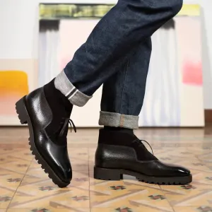 Black Leather and Suede Vermient Chunky Hiking Combat Lace Up Boots - Hiking and Trekking Boots