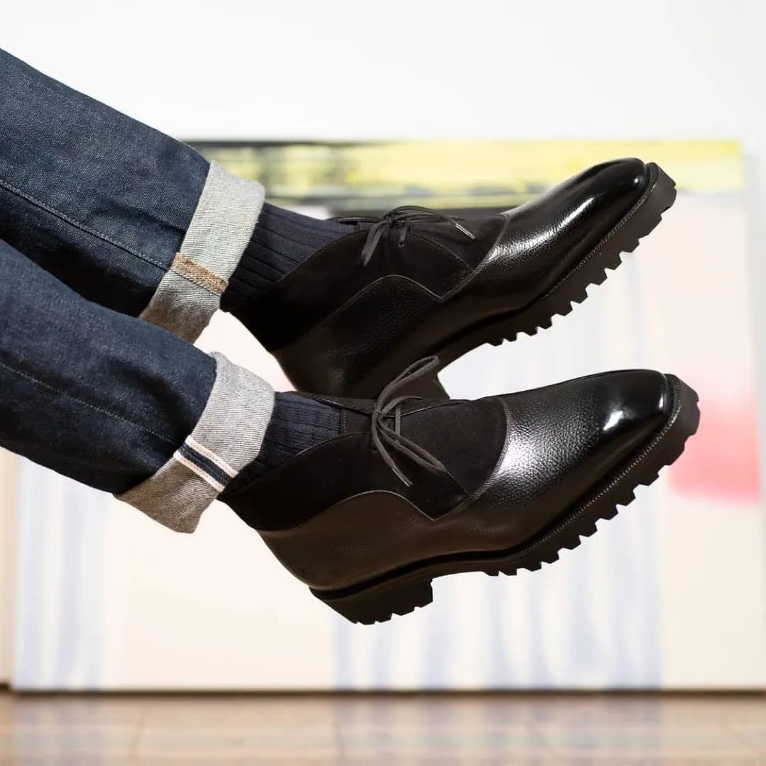Black Leather and Suede Vermient Chunky Hiking Combat Lace Up Boots - Hiking and Trekking Boots