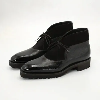 Black Leather and Suede Vermient Chunky Hiking Combat Lace Up Boots - Hiking and Trekking Boots
