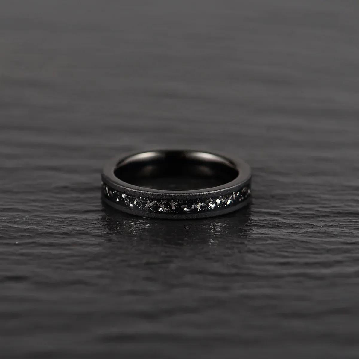 Black Meteorite Band - Black Tungsten Meteorite Sand Blasted 4MM