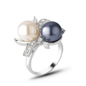 Black Pearl & Cubic Zirconia Silver-Plated Botany Ring