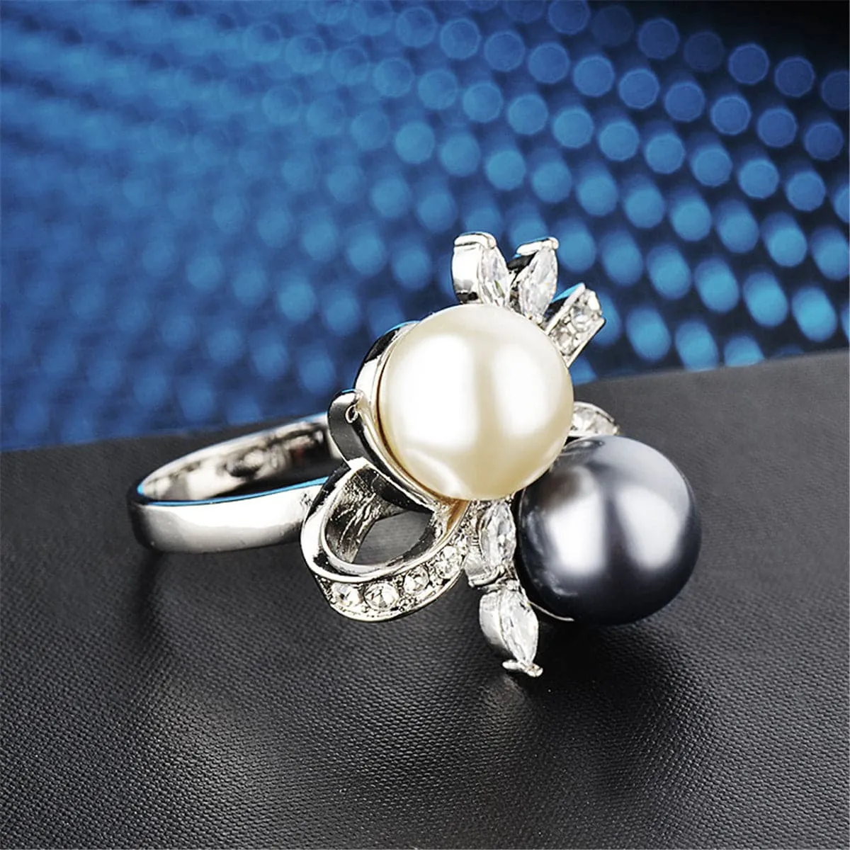 Black Pearl & Cubic Zirconia Silver-Plated Botany Ring
