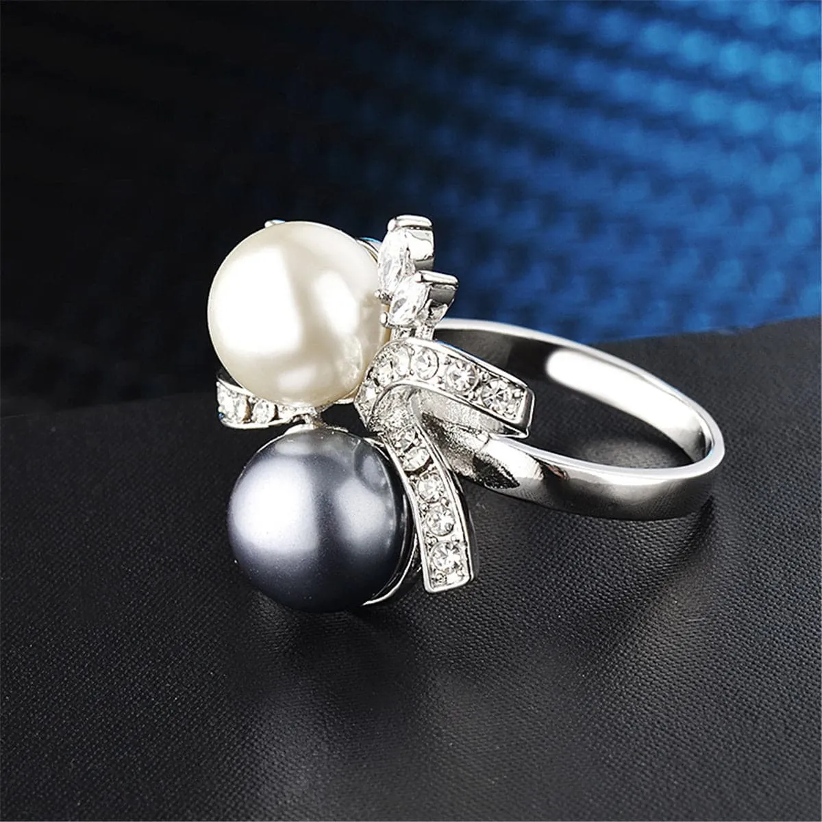 Black Pearl & Cubic Zirconia Silver-Plated Botany Ring