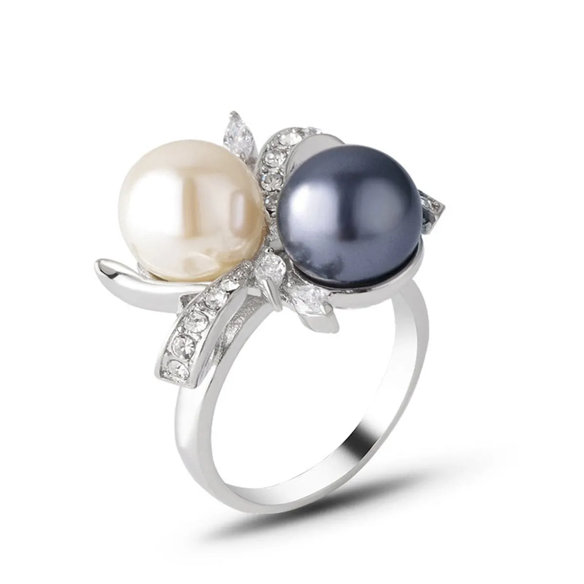 Black Pearl & Cubic Zirconia Silver-Plated Botany Ring