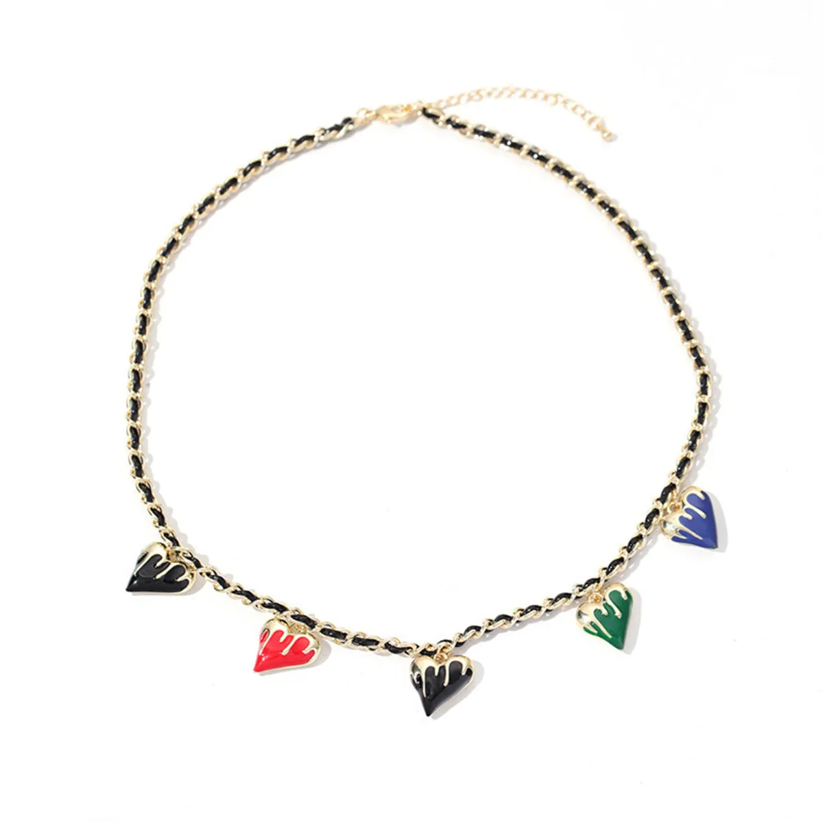 Black Polystyrene & 18K Gold-Plated Multicolor Enamel Heart Station Necklace