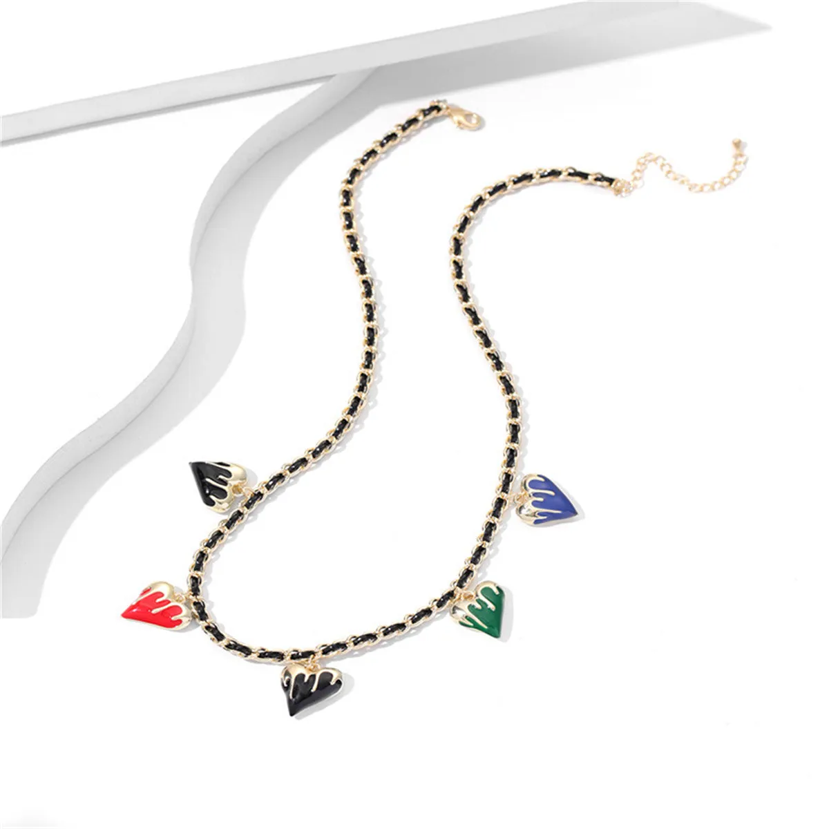 Black Polystyrene & 18K Gold-Plated Multicolor Enamel Heart Station Necklace