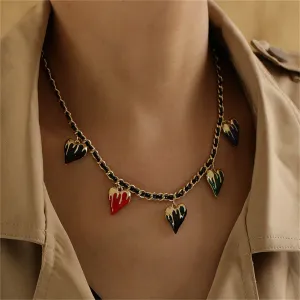 Black Polystyrene & 18K Gold-Plated Multicolor Enamel Heart Station Necklace
