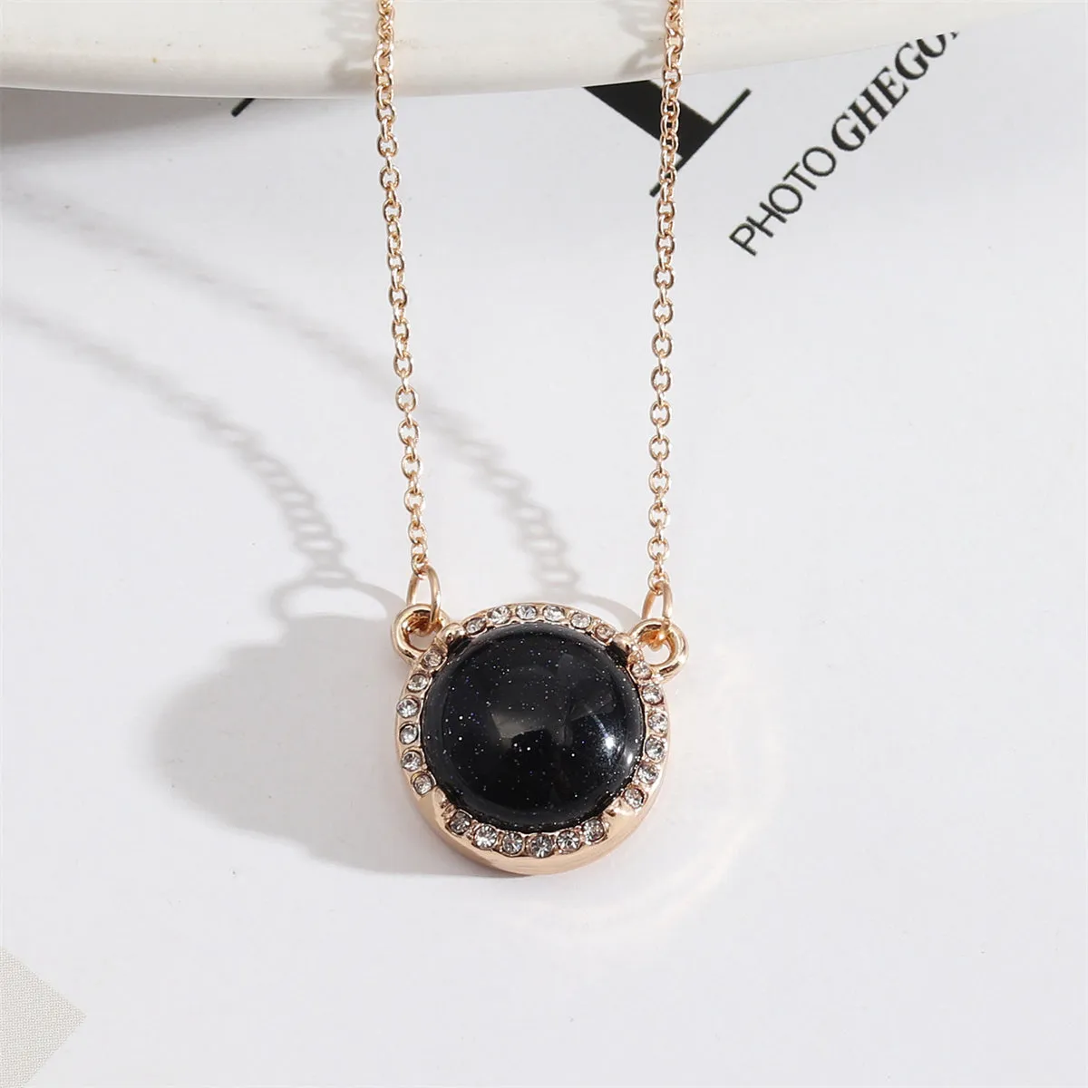 Black Quartz & Cubic Zirconia Round Pendant Necklace