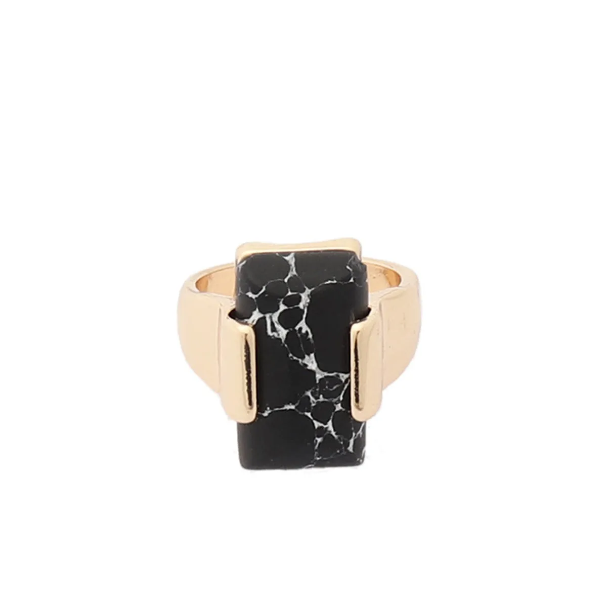 Black Turquoise & 18K Gold-Plated Rectangle Ring