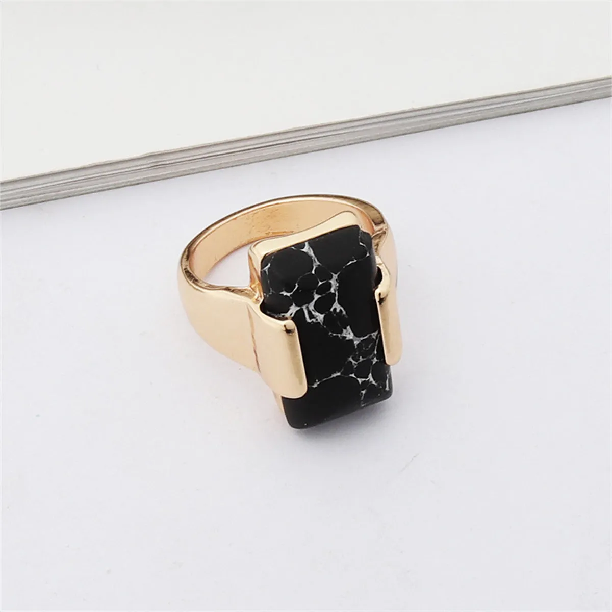 Black Turquoise & 18K Gold-Plated Rectangle Ring