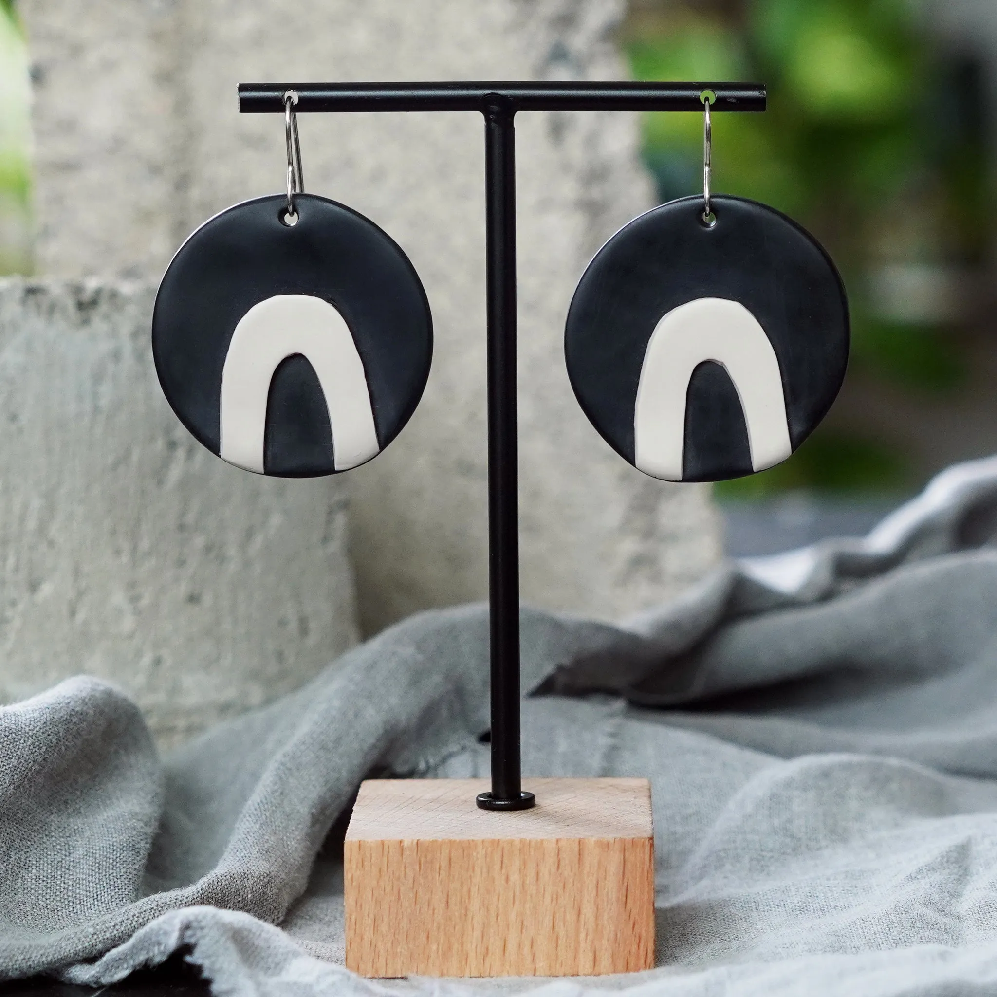 Black with White Arch Earrings