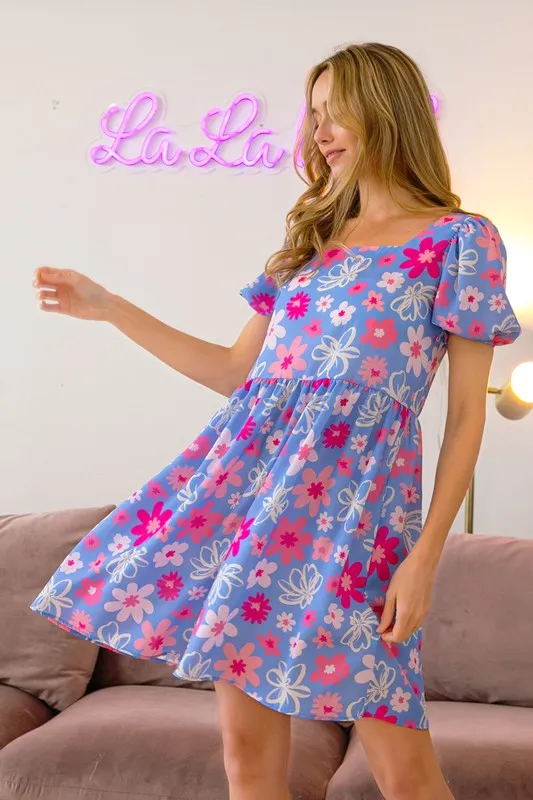 BLAKLEY FLOWER PRINTED PUFF SLEEVE MIDI DRESS