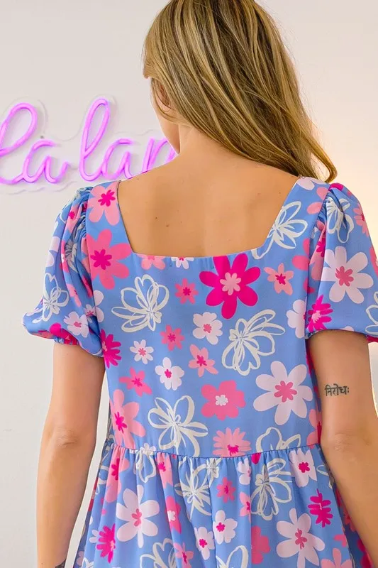 BLAKLEY FLOWER PRINTED PUFF SLEEVE MIDI DRESS