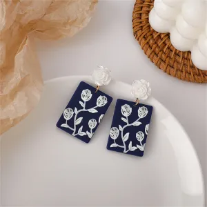 Blue Acrylic & Resin 18K Gold-Plated Rose Rectangle Drop Earrings