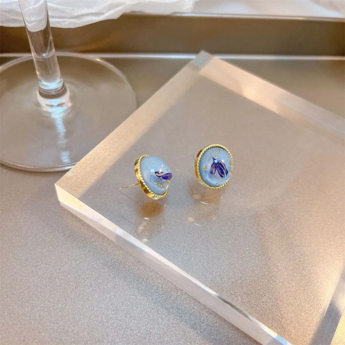 Blue & 18K Gold-Plated Flake Round Stud Earrings