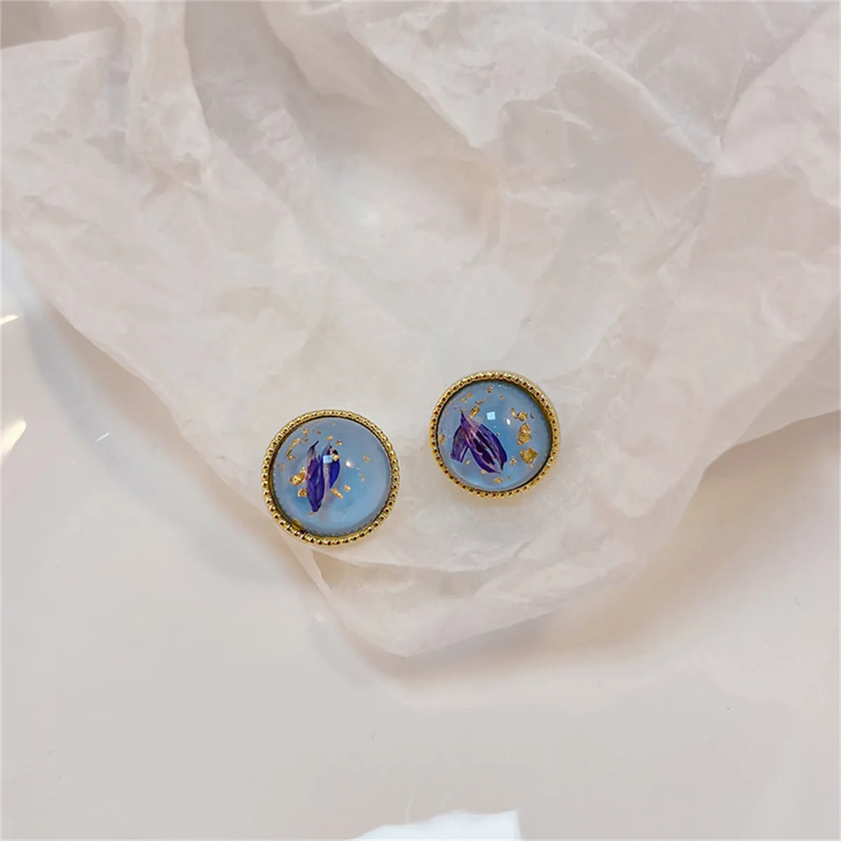 Blue & 18K Gold-Plated Flake Round Stud Earrings