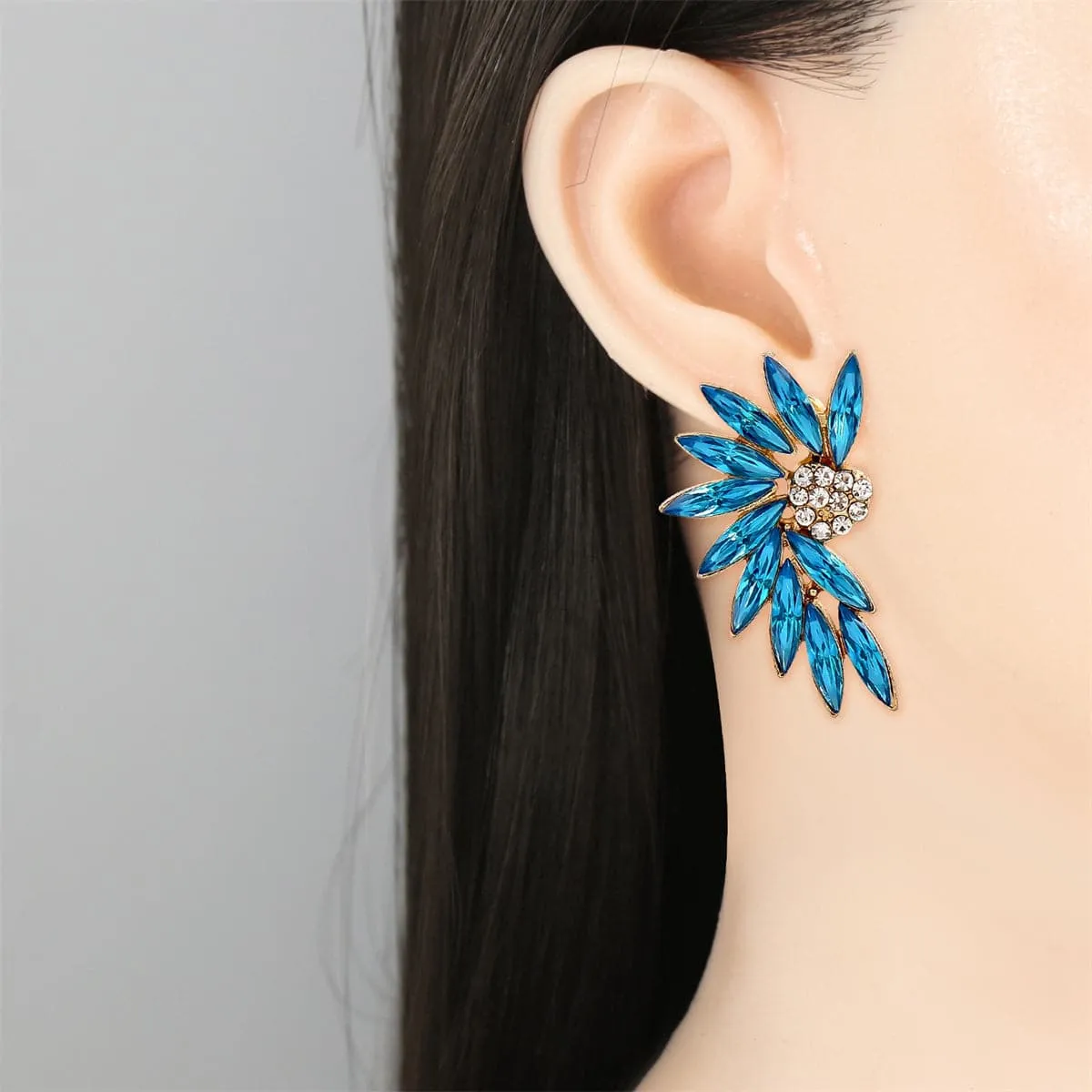 Blue & Cubic Zirconia Wing Drop Earrings