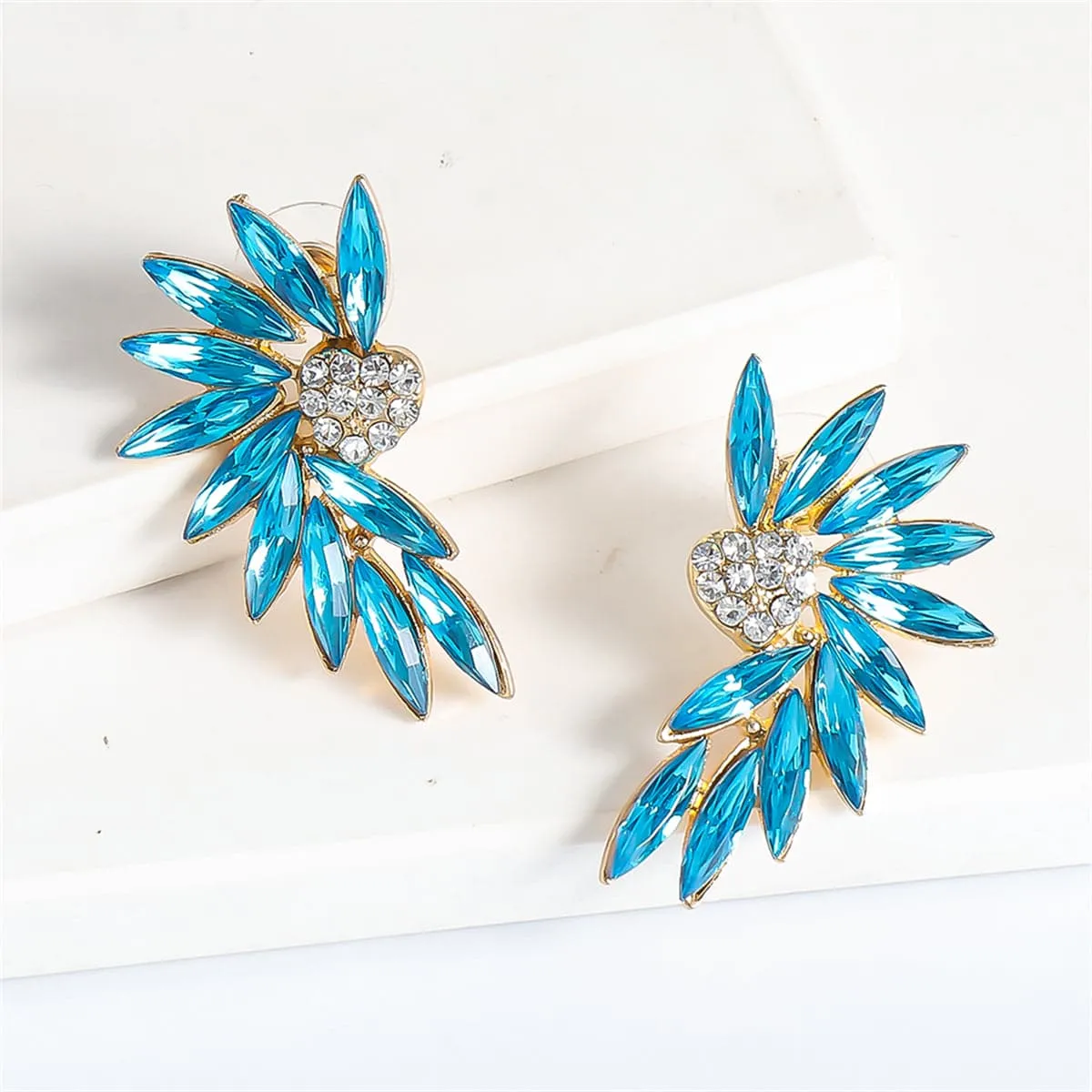 Blue & Cubic Zirconia Wing Drop Earrings