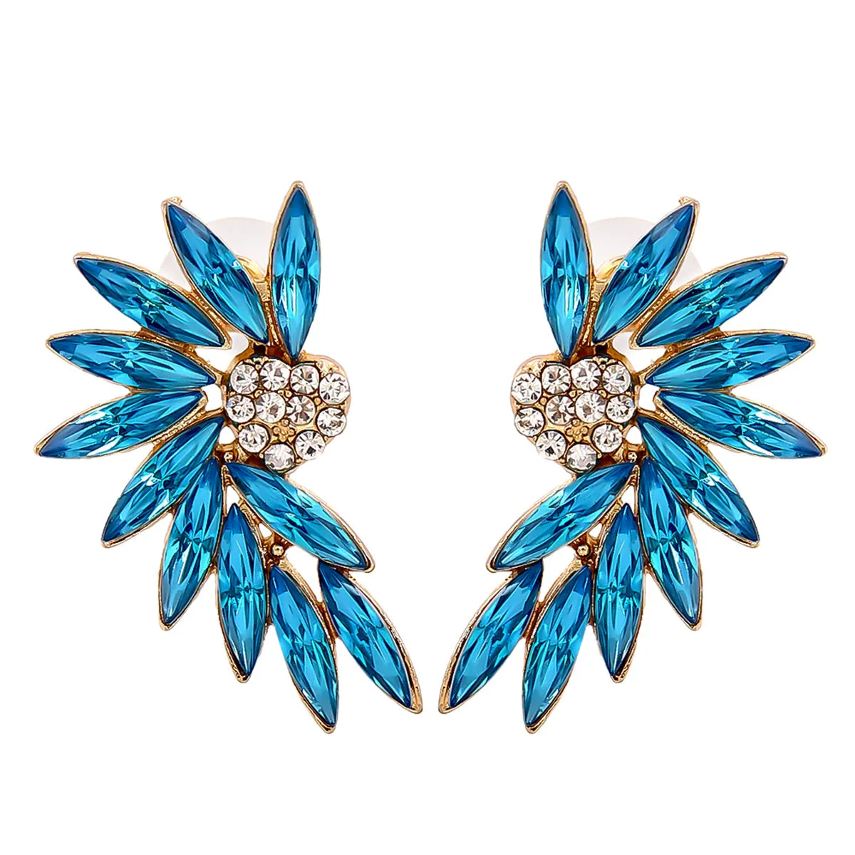 Blue & Cubic Zirconia Wing Drop Earrings