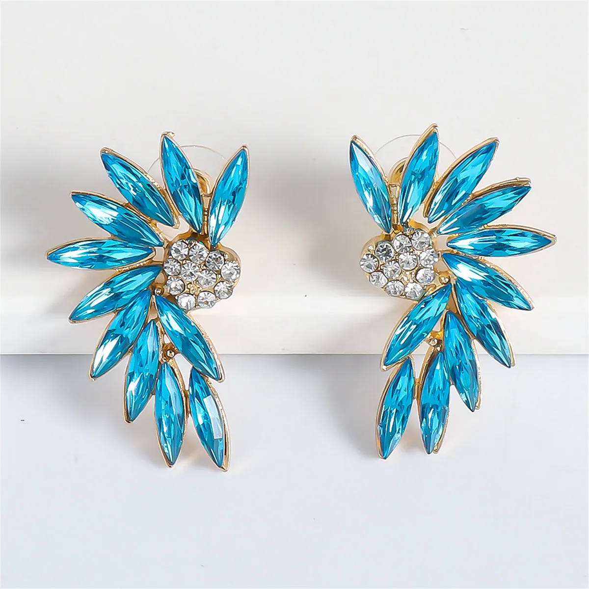 Blue & Cubic Zirconia Wing Drop Earrings