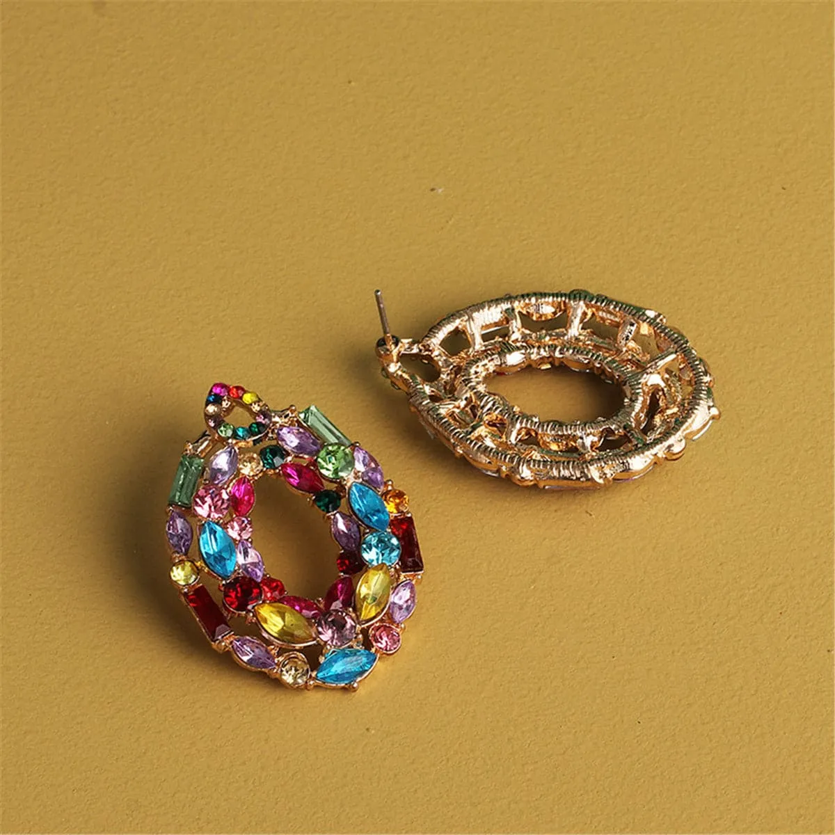 Blue & Pink Crystal & Cubic Zirconia Oval Cluster Drop Earrings