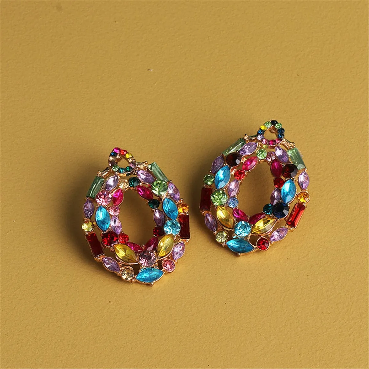 Blue & Pink Crystal & Cubic Zirconia Oval Cluster Drop Earrings