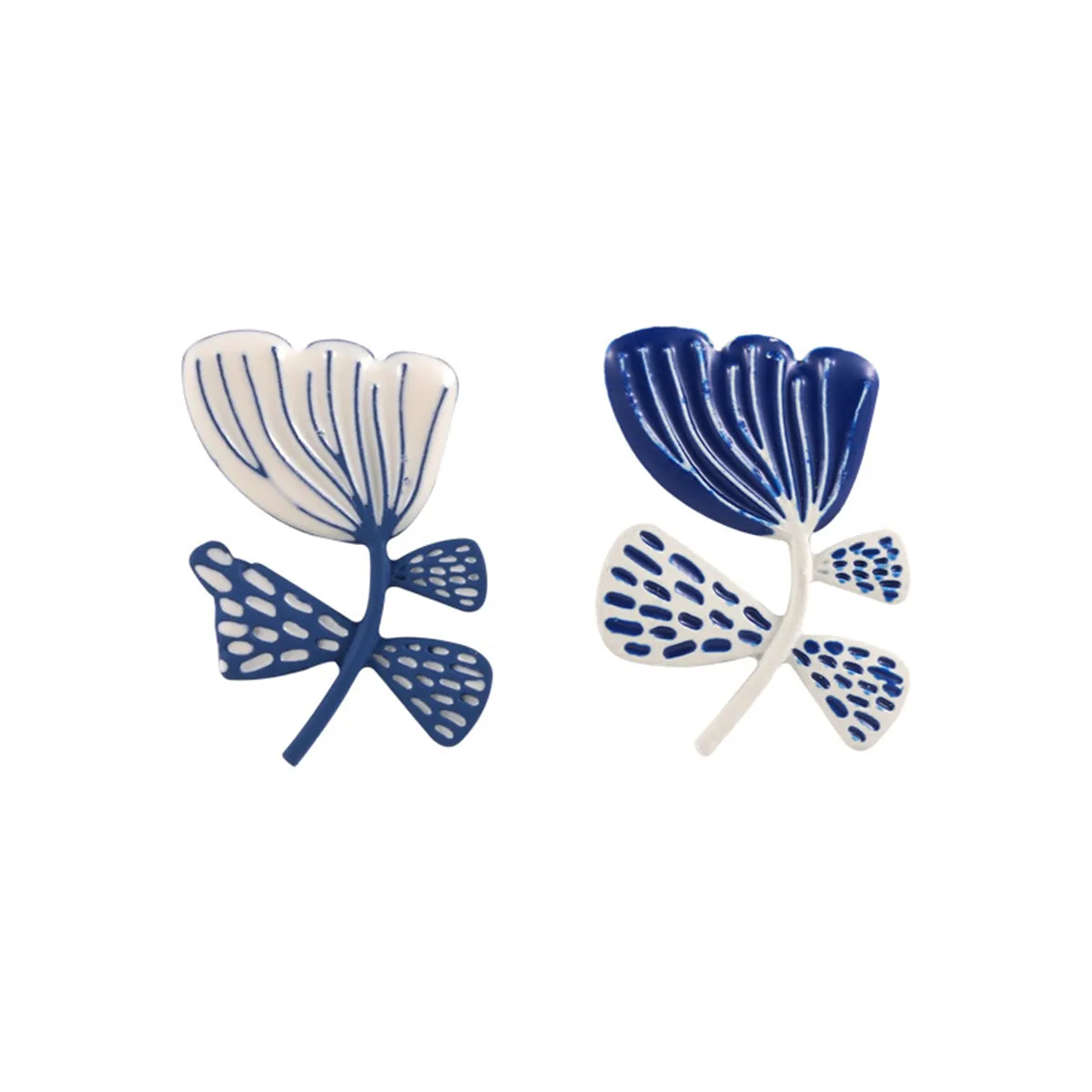 Blue & Silver-Plated Flower Stud Earrings