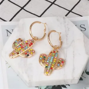 Blue & Yellow Cubic Zirconia 18K Gold-Plated Cactus Drop Earrings