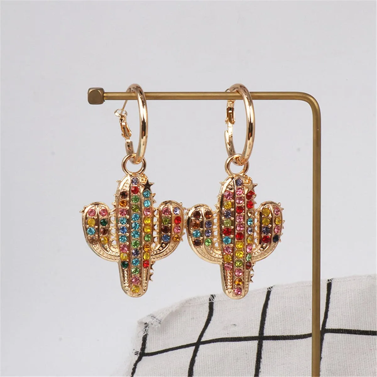 Blue & Yellow Cubic Zirconia 18K Gold-Plated Cactus Drop Earrings