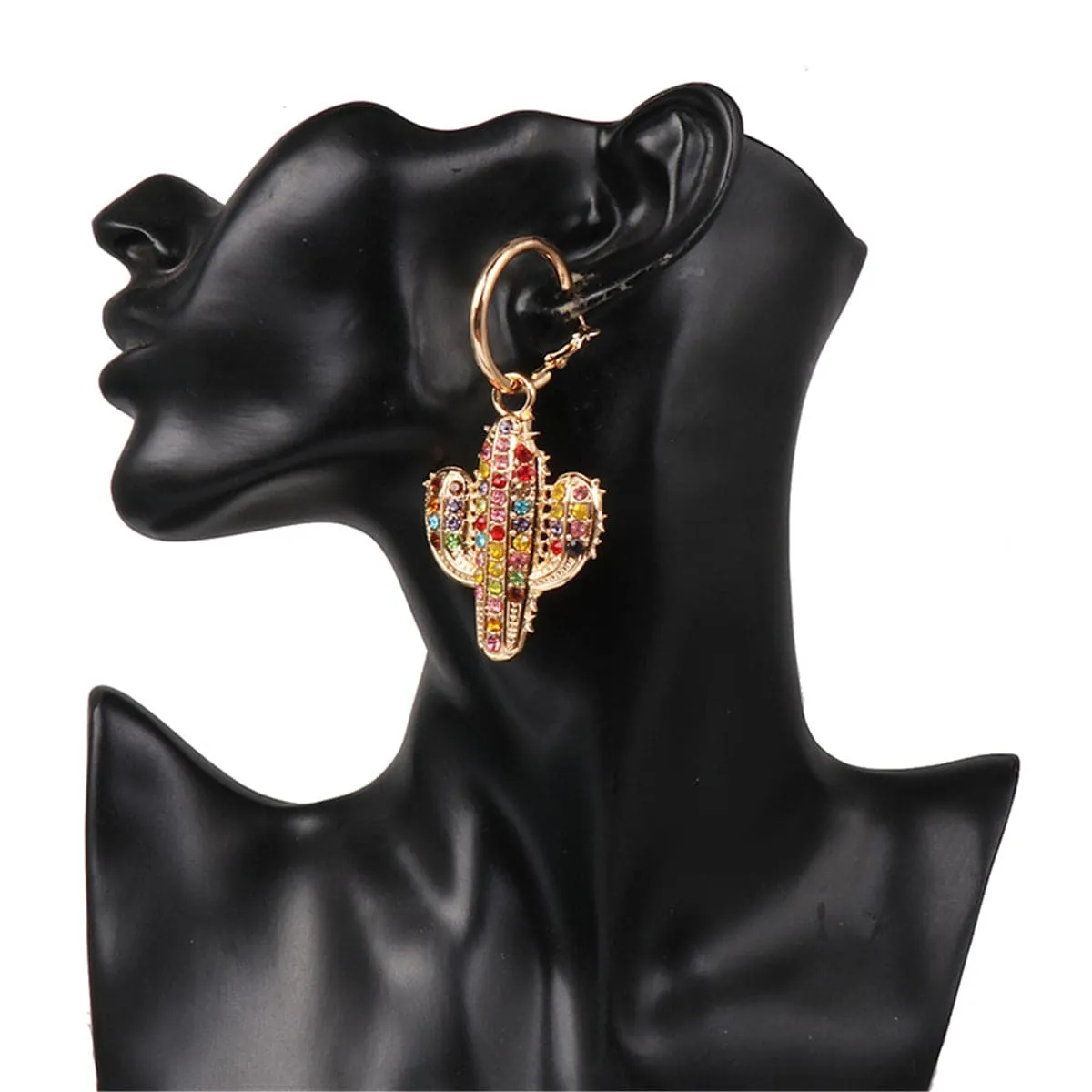 Blue & Yellow Cubic Zirconia 18K Gold-Plated Cactus Drop Earrings