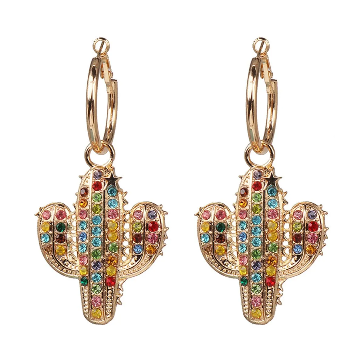 Blue & Yellow Cubic Zirconia 18K Gold-Plated Cactus Drop Earrings