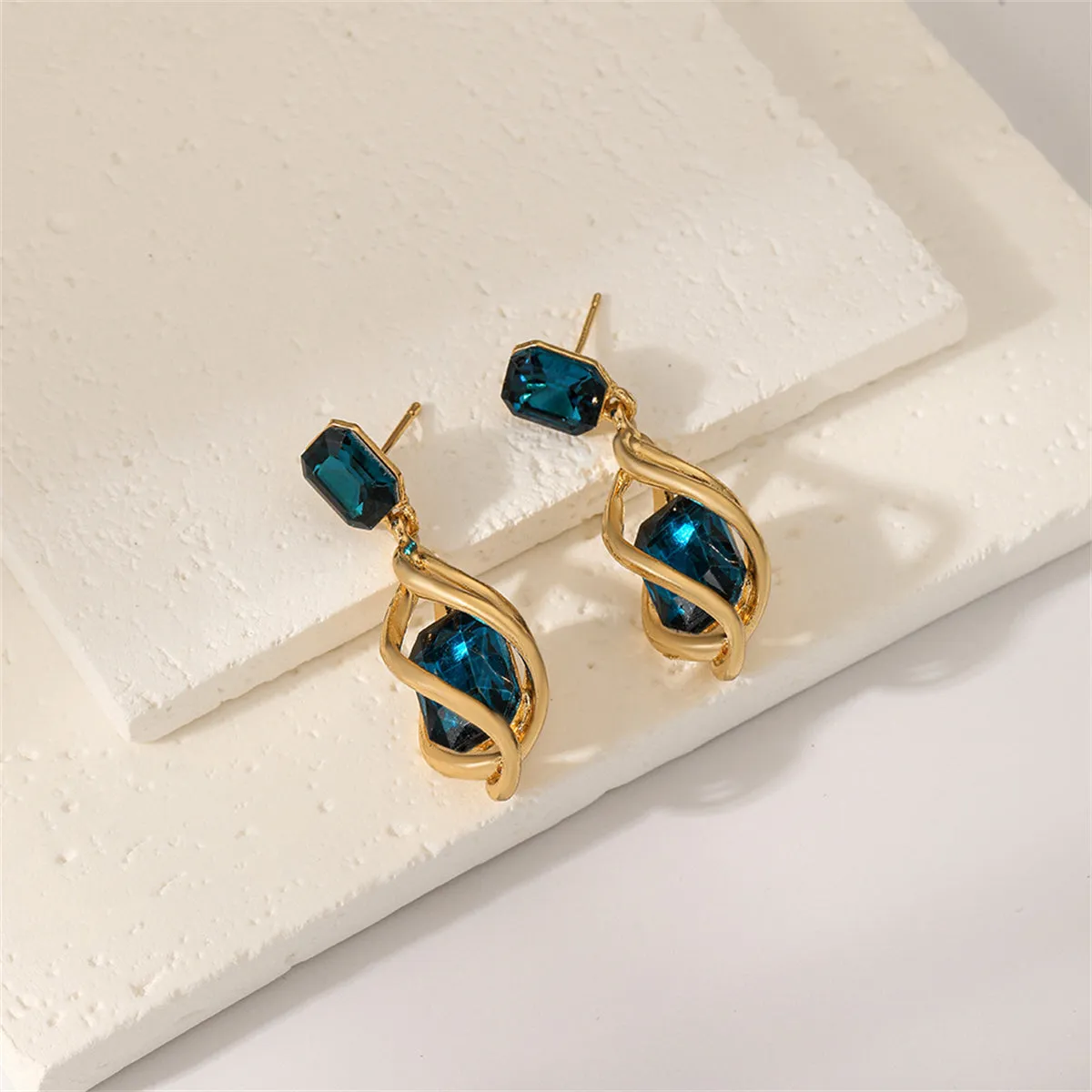 Blue Crystal & 18K Gold-Plated Twisted Drop Earrings