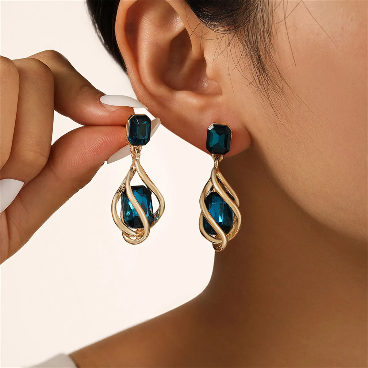 Blue Crystal & 18K Gold-Plated Twisted Drop Earrings