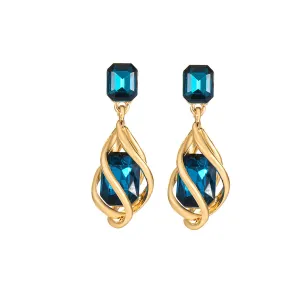 Blue Crystal & 18K Gold-Plated Twisted Drop Earrings