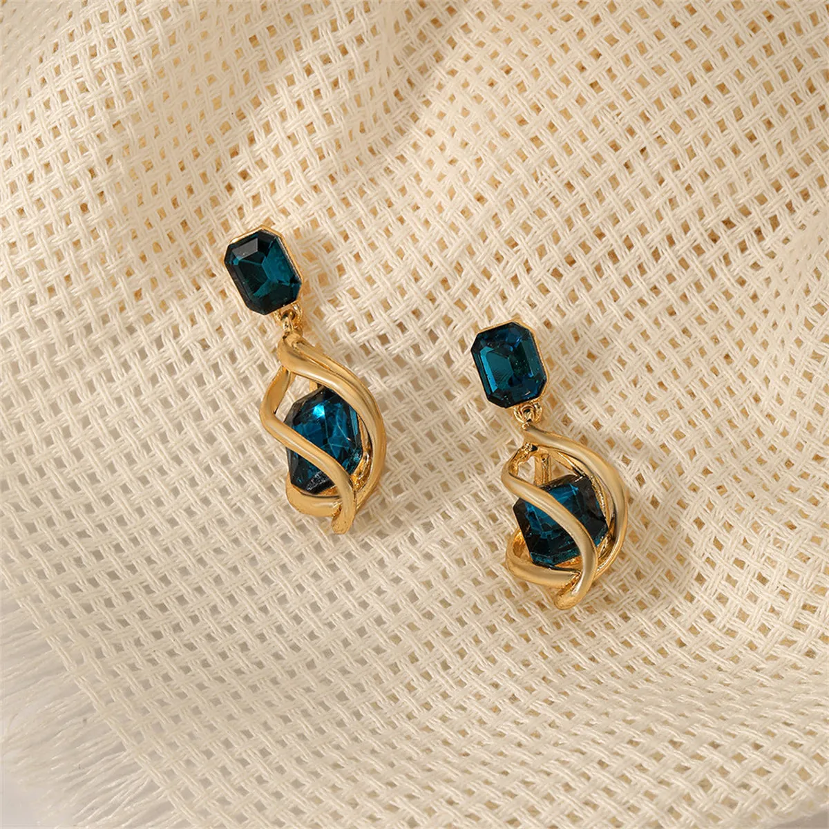 Blue Crystal & 18K Gold-Plated Twisted Drop Earrings