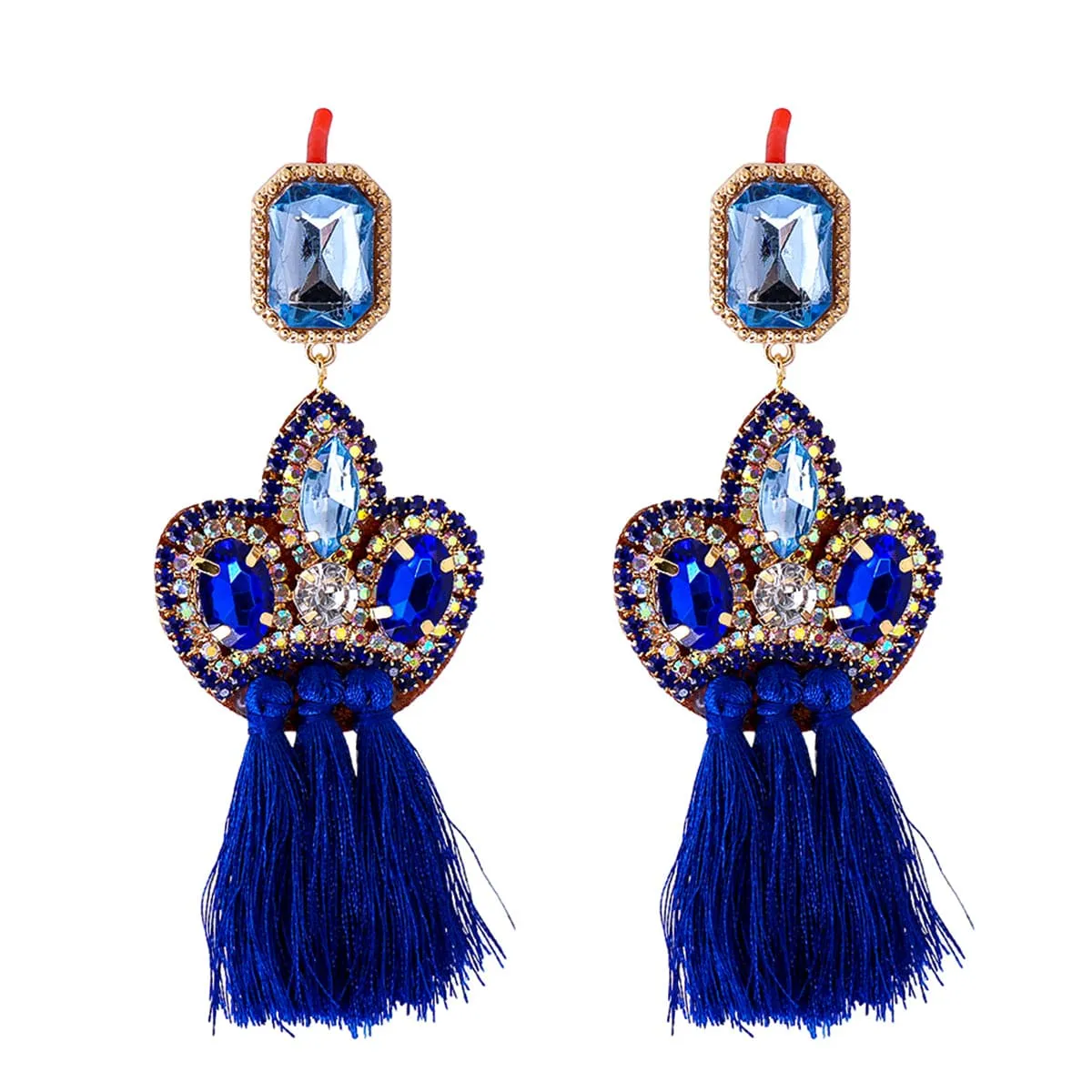 Blue Crystal & Cubic Zirconia 18K Gold-Plated Tassel Drop Earrings
