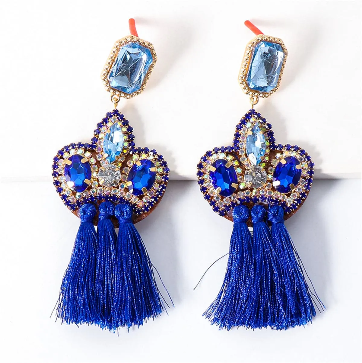 Blue Crystal & Cubic Zirconia 18K Gold-Plated Tassel Drop Earrings
