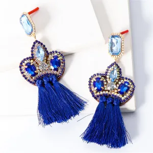 Blue Crystal & Cubic Zirconia 18K Gold-Plated Tassel Drop Earrings