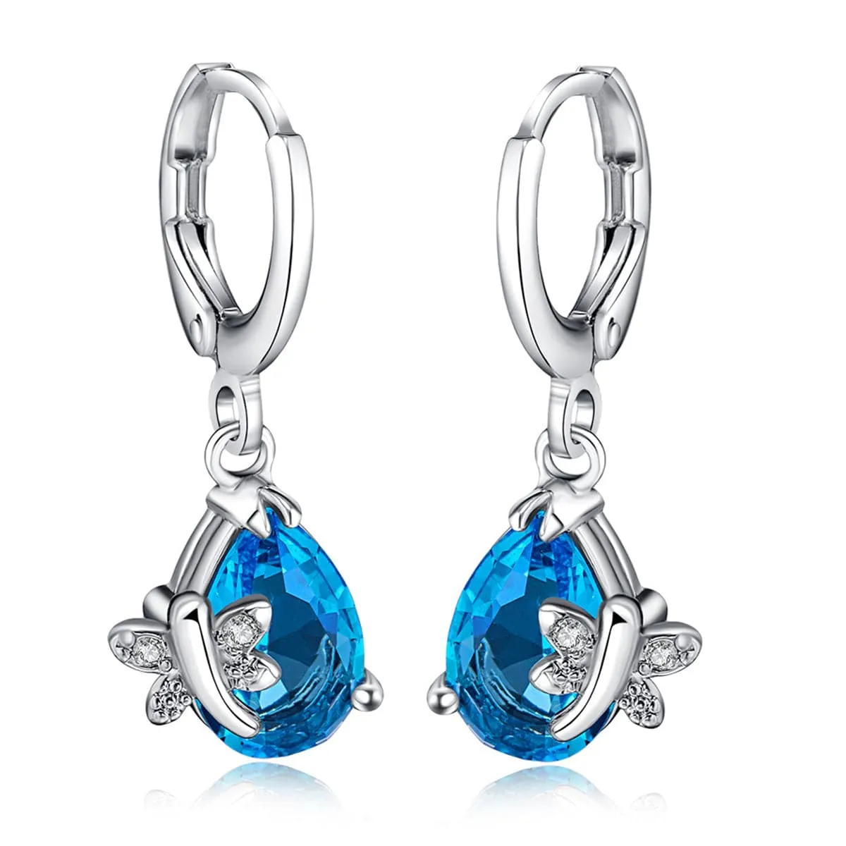 Blue Crystal & Cubic Zirconia Butterfly Teardrop Earrings