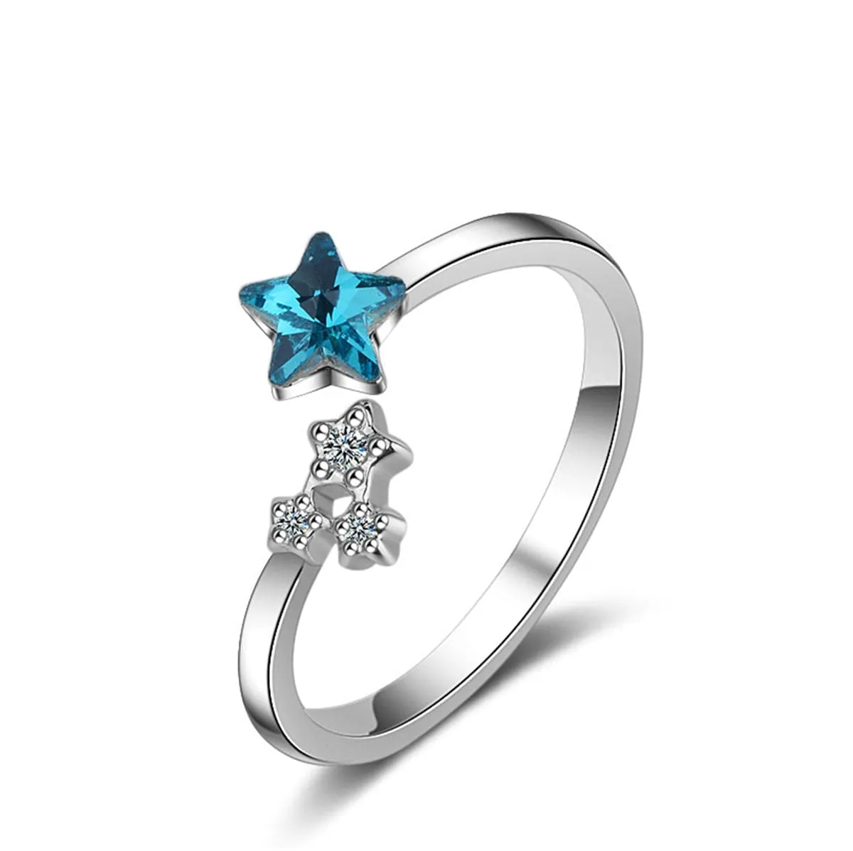 Blue Crystal & Cubic Zirconia Star Bypass Ring