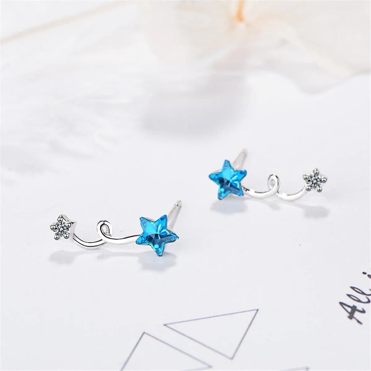 Blue Crystal & Cubic Zirconia Star Ear Climbers