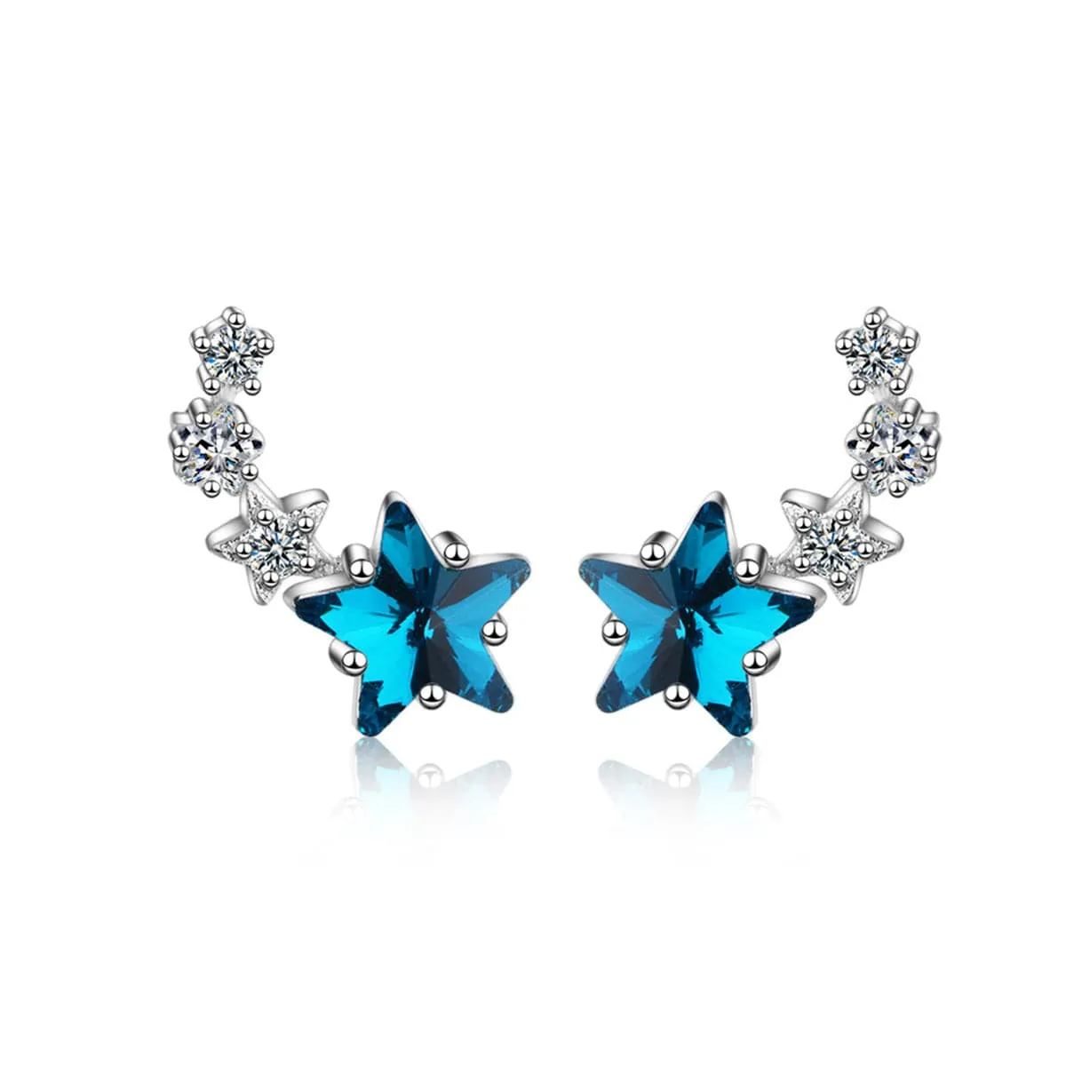 Blue Crystal & Cubic Zirconia Star Link Ear Climbers