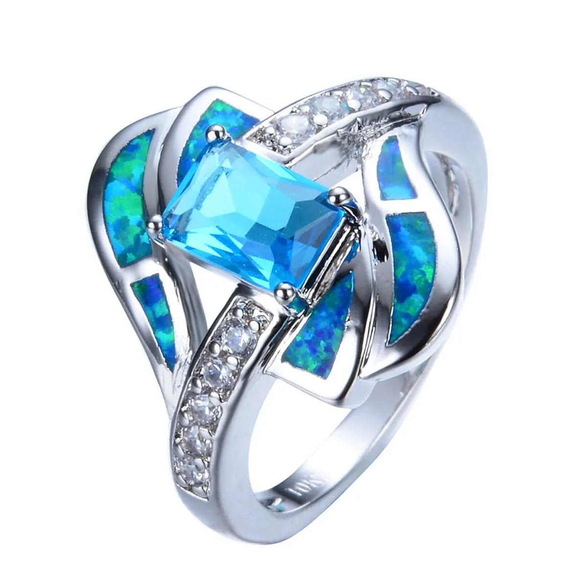Blue Crystal & Opal Silver-Plated Eternity Ring