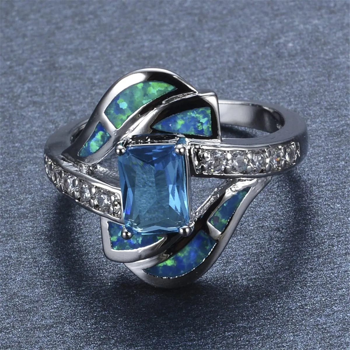 Blue Crystal & Opal Silver-Plated Eternity Ring