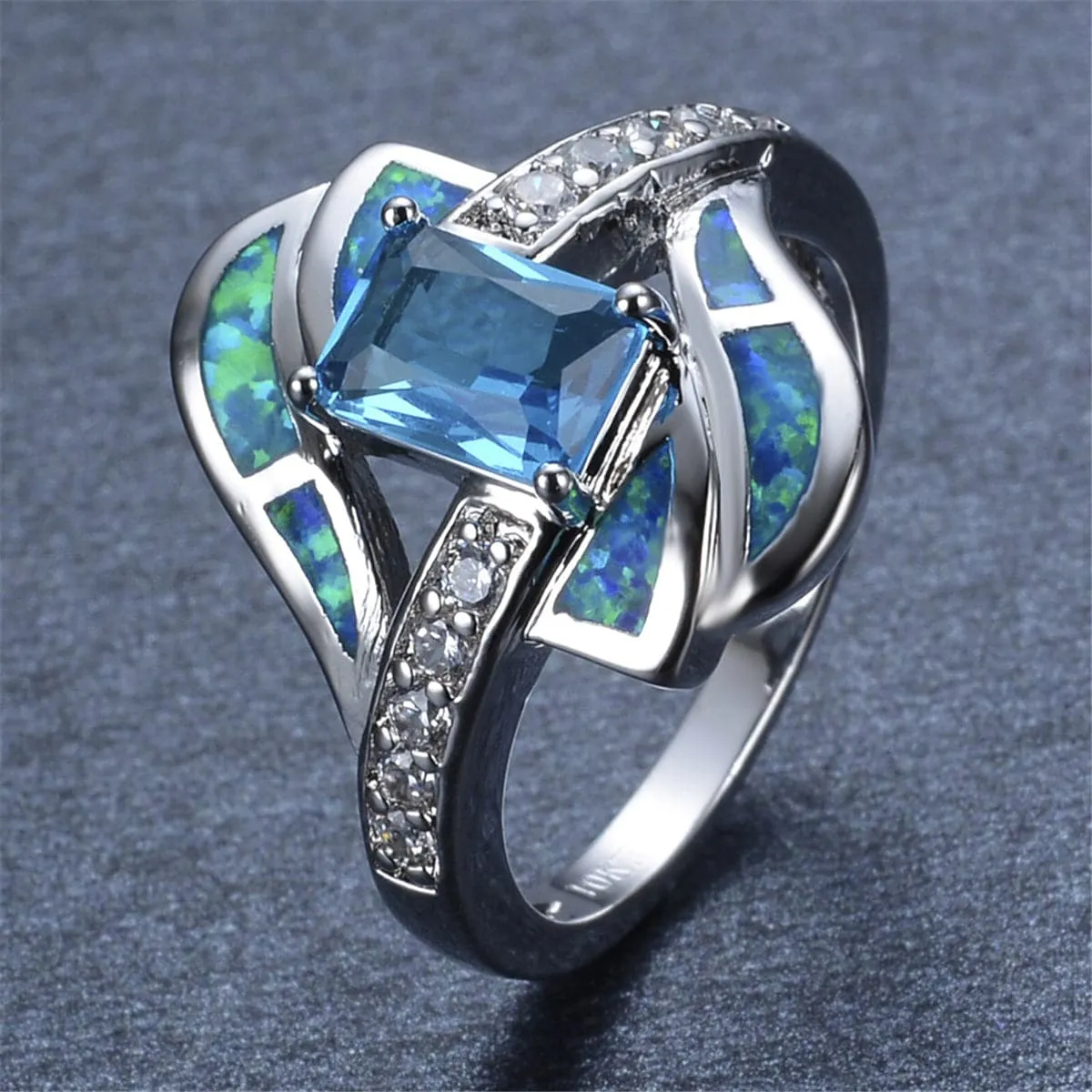 Blue Crystal & Opal Silver-Plated Eternity Ring