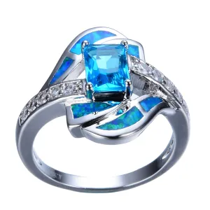 Blue Crystal & Opal Silver-Plated Eternity Ring
