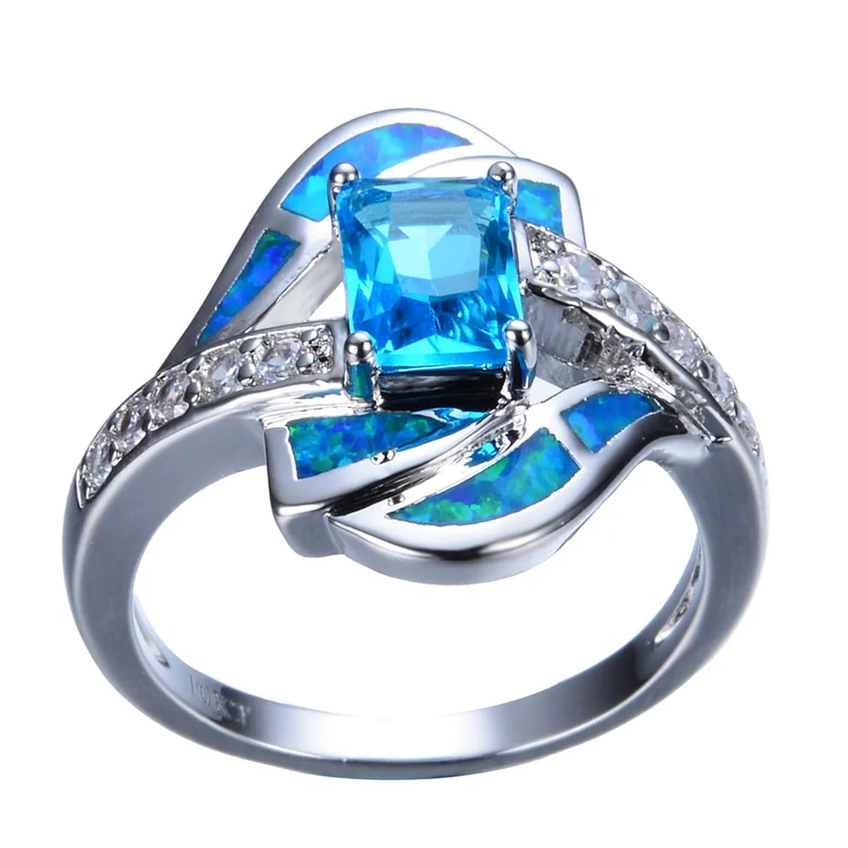 Blue Crystal & Opal Silver-Plated Eternity Ring