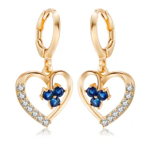 Blue Cubic Zirconia & 18K Gold-Plated Open Heart Drop Earrings