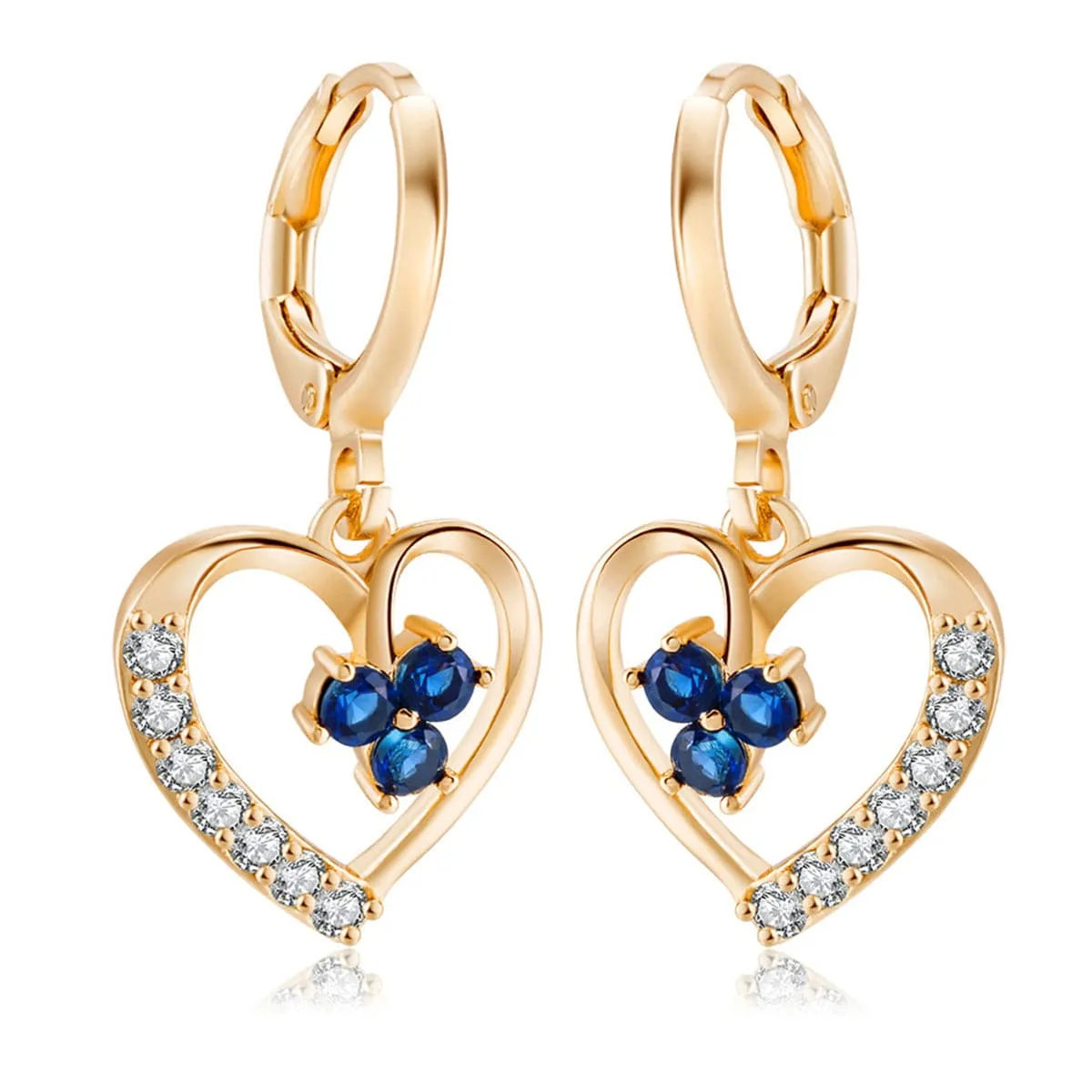 Blue Cubic Zirconia & 18K Gold-Plated Open Heart Drop Earrings